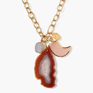 NWT CHAN LUU FLORENCE AGATE HORN PINK MIX GOLD CHARM CHAIN NECKLACE